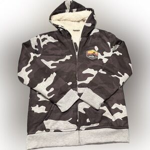 Eddie Bauer Boys, Like New, Sherpa Lined, Black and Gray Army, Zip Up Jacket.